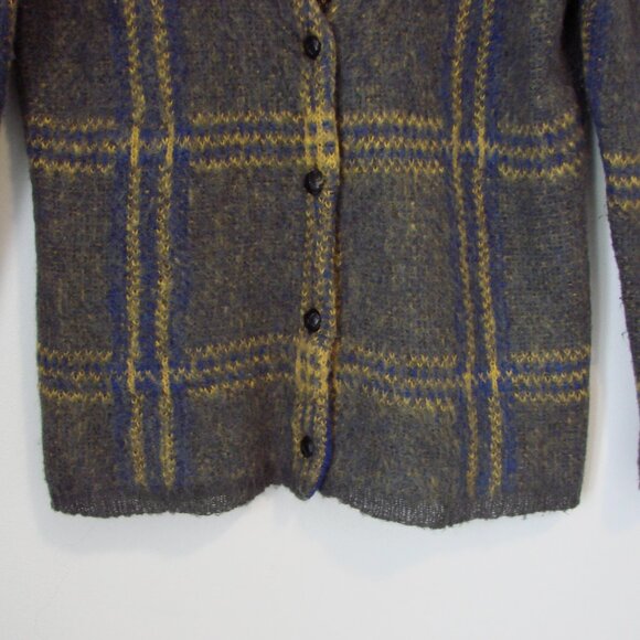 J.O.A. Los Angeles Gray Plaid Cardigan Sweater Wool Mohair Fuzzy Preppy Small - Picture 11 of 16